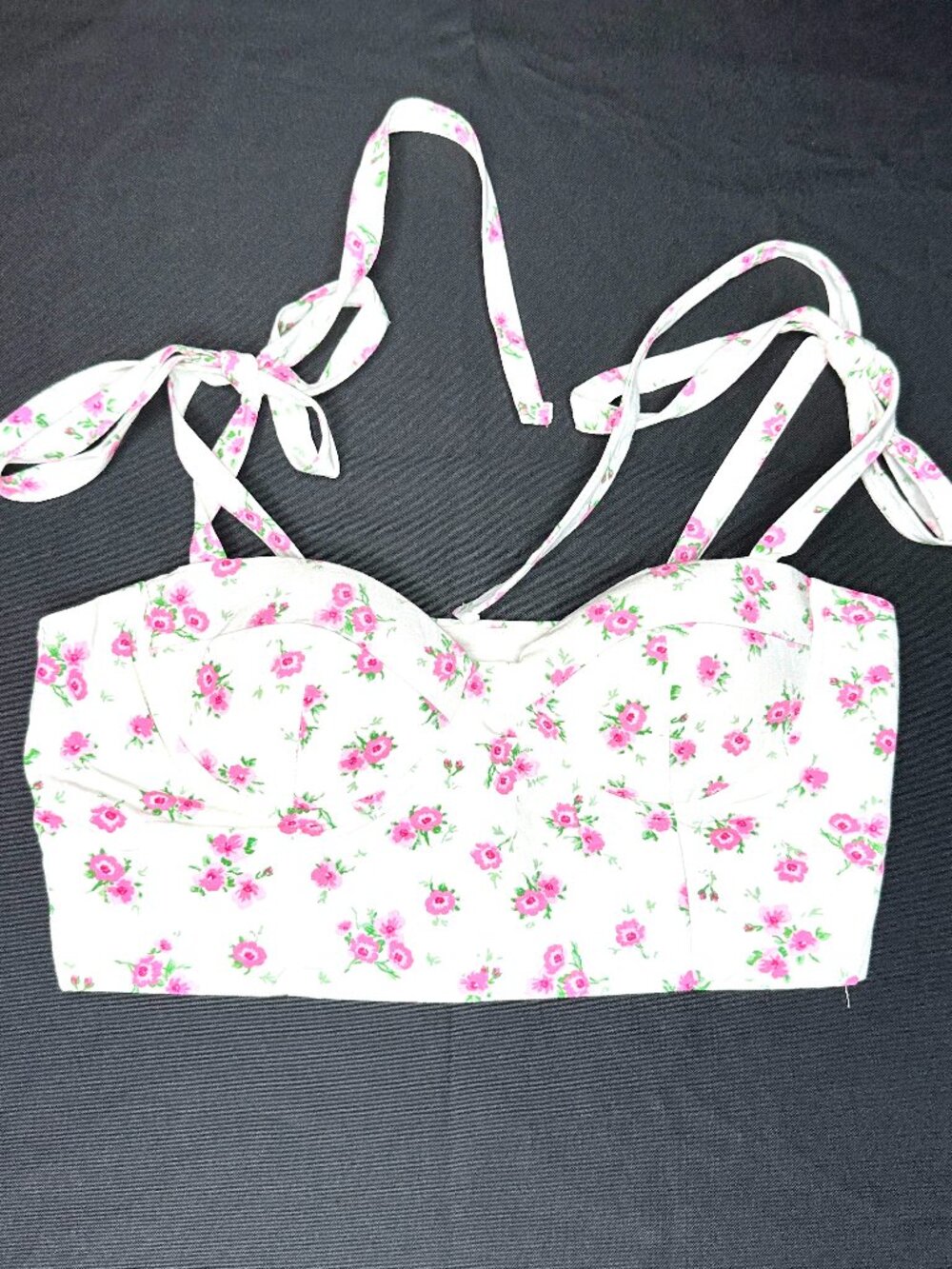 Zara Floral Smocked Corset Top Tie Straps, SZ Small Festival Party Boho Romantic